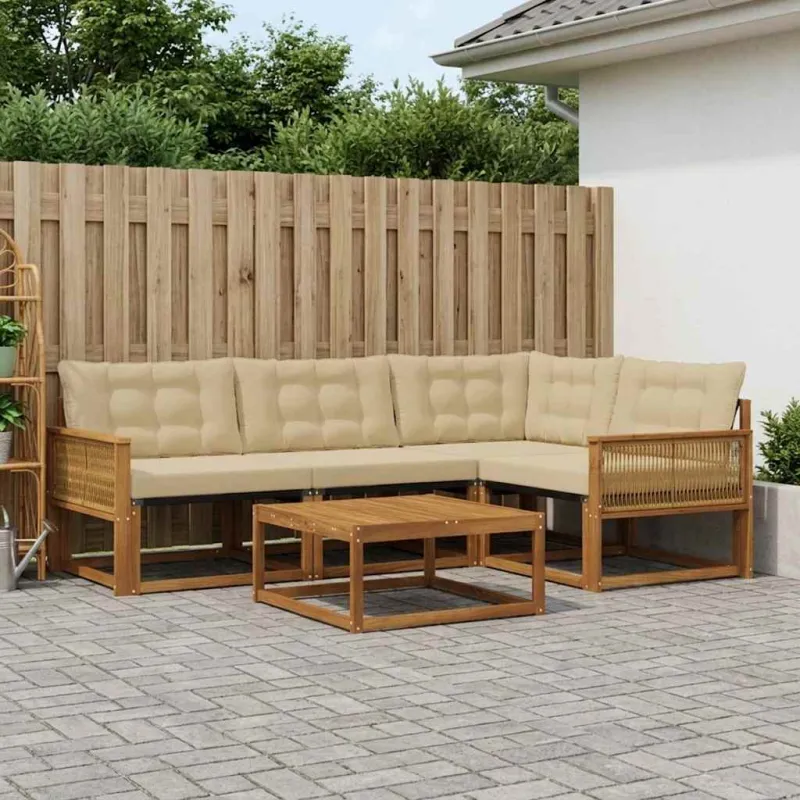 Lauko sofos komplektas su pagalve 5 pcs Natūralus ir bežinis