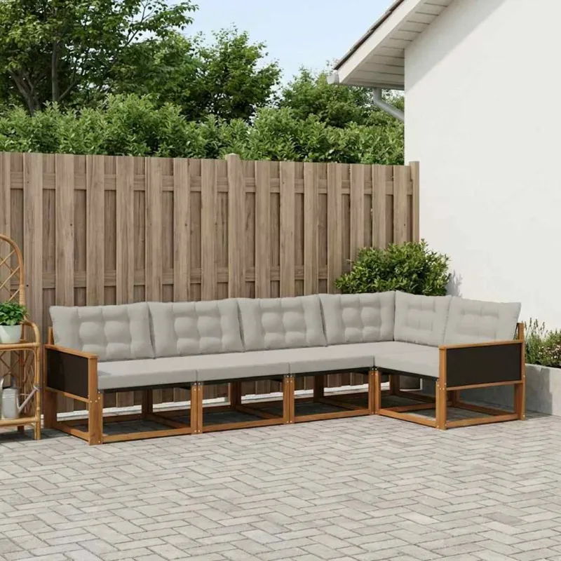 Lauko sofos komplektas 5 pcs Natūrali ir šviesiai pilka