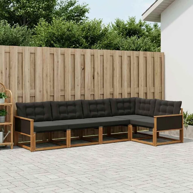 Lauko sofos komplektas su pagalve 5 pcs Natūrali ir juoda