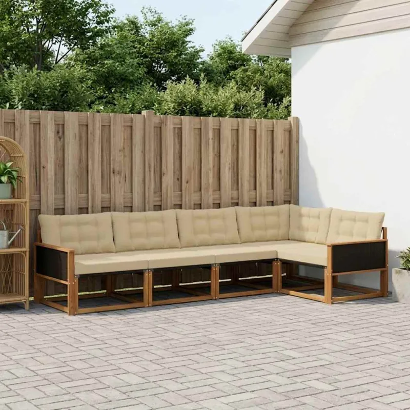 Lauko sofos komplektas su pagalve 5 pcs Natūralus ir bežinis