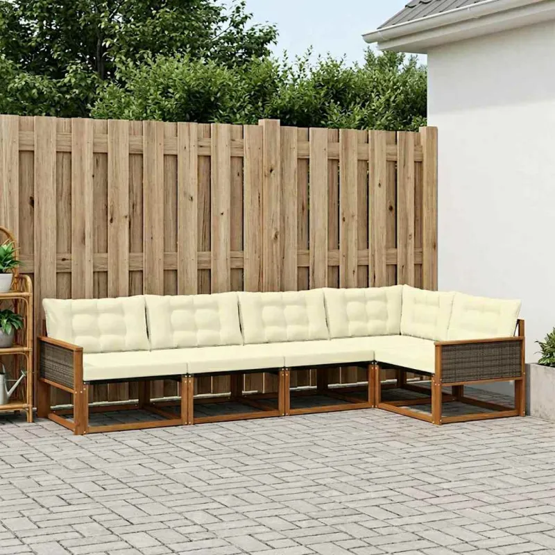 Lauko sofos komplektas su pagalve 5 pcs Natūralus ir grietinėlė
