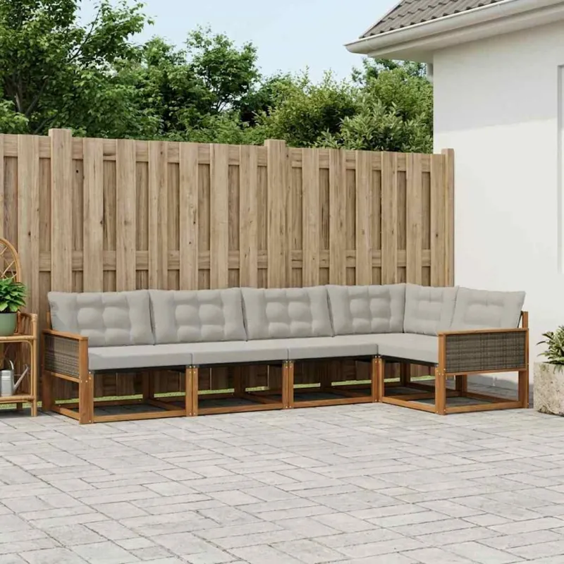 Lauko sofos komplektas 5 pcs Natūrali ir šviesiai pilka