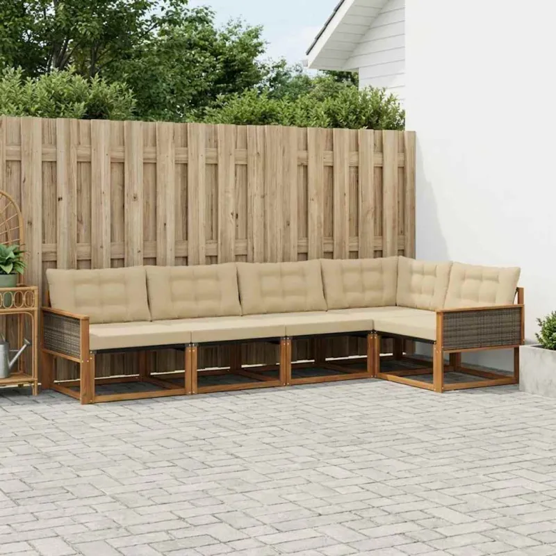 Lauko sofos komplektas su pagalve 5 pcs Natūralus ir bežinis
