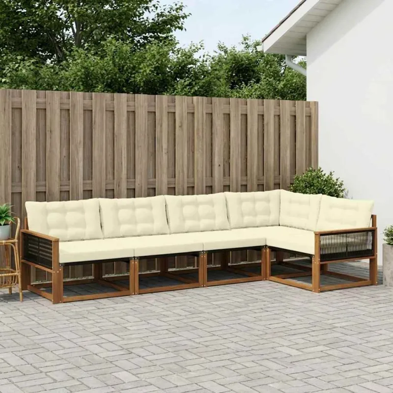 Lauko sofos komplektas su pagalve 5 pcs Natūralus ir grietinėlė