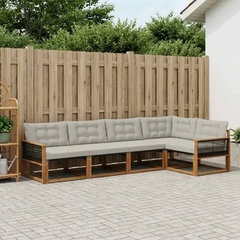 Lauko sofos komplektas 5 pcs Natūrali ir šviesiai pilka
