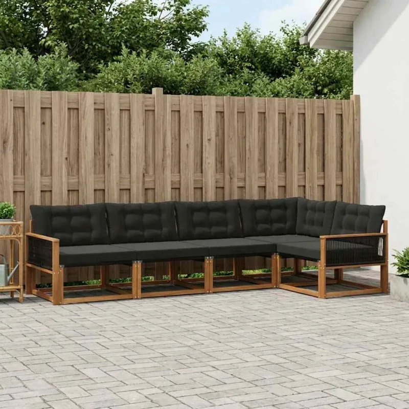 Lauko sofos komplektas su pagalve 5 pcs Natūrali ir juoda