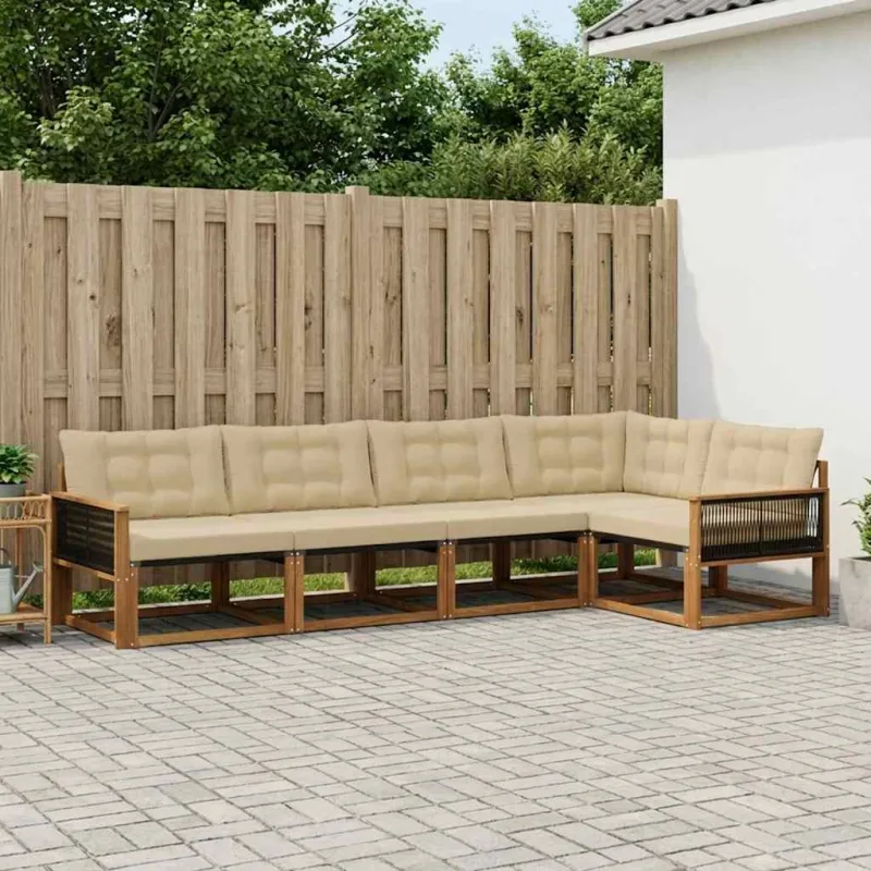 Lauko sofos komplektas su pagalve 5 pcs Natūralus ir bežinis