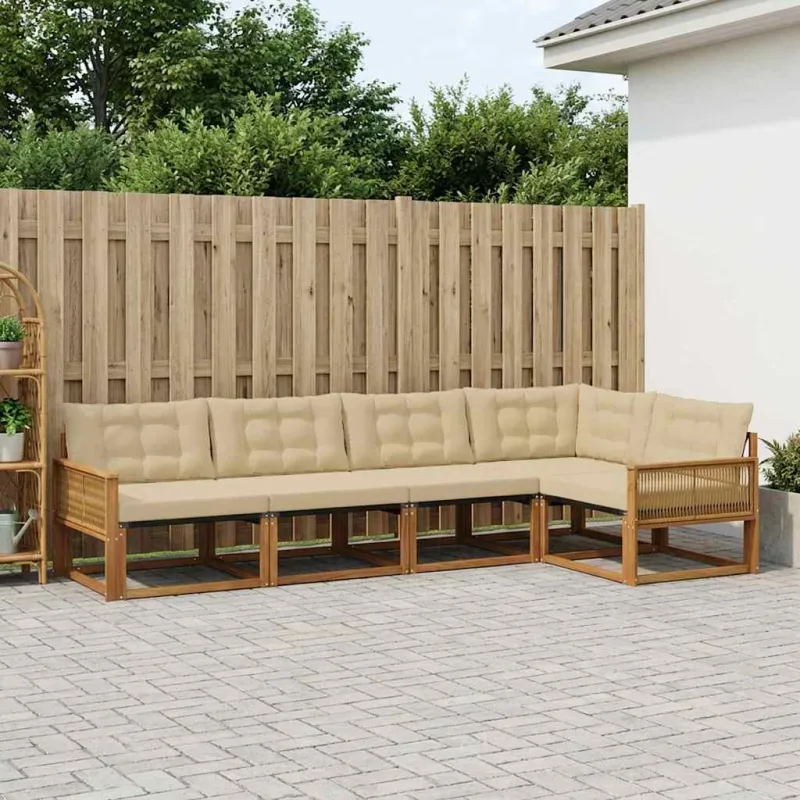 Lauko sofos komplektas su pagalve 5 pcs Natūralus ir bežinis