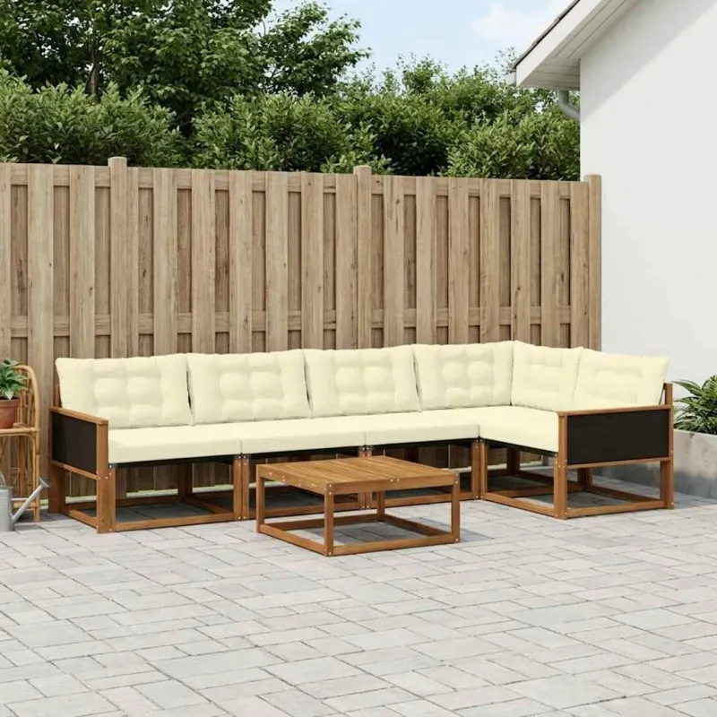 Lauko sofos komplektas su pagalve 6 pcs Natūralus ir grietinėlė