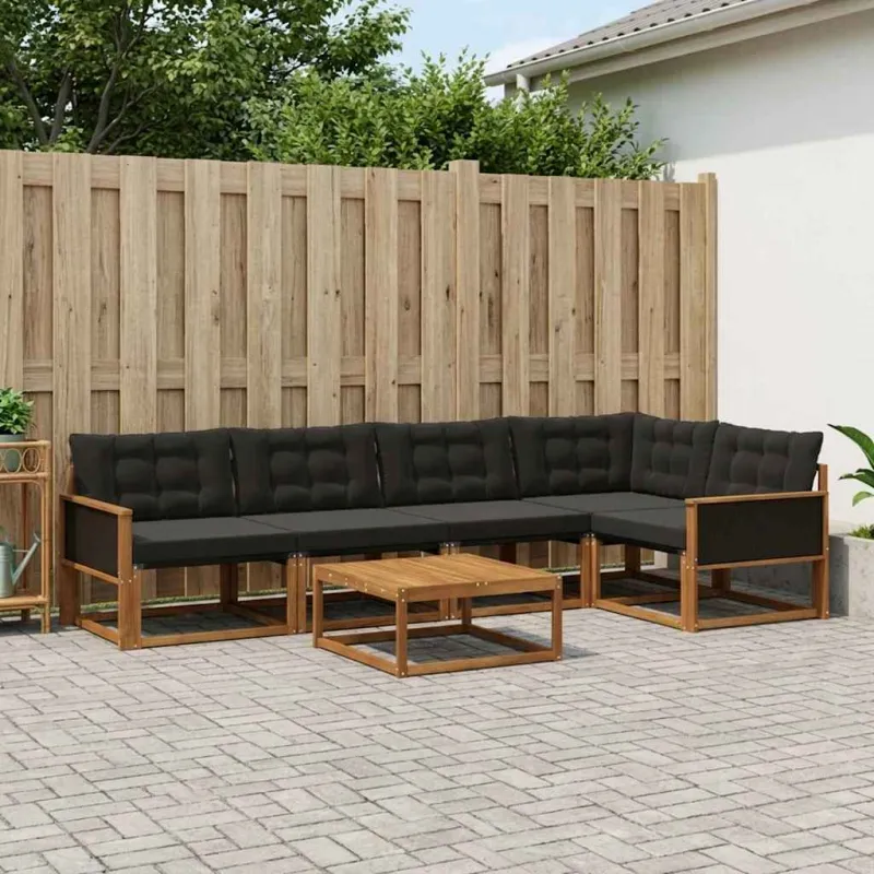 Lauko sofos komplektas su pagalve 6 pcs Natūrali ir juoda
