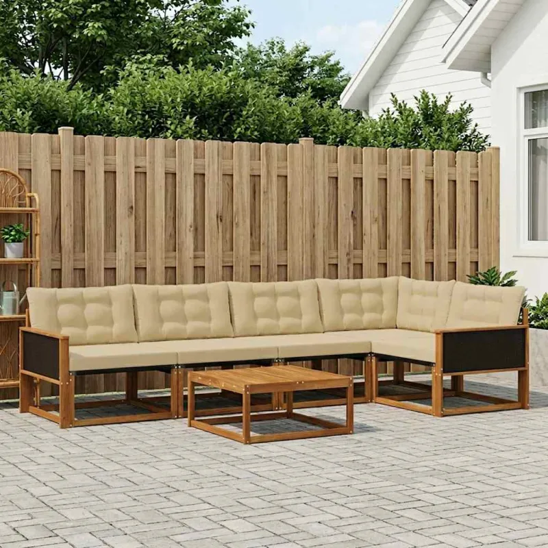 Lauko sofos komplektas su pagalve 6 pcs Natūralus ir bežinis
