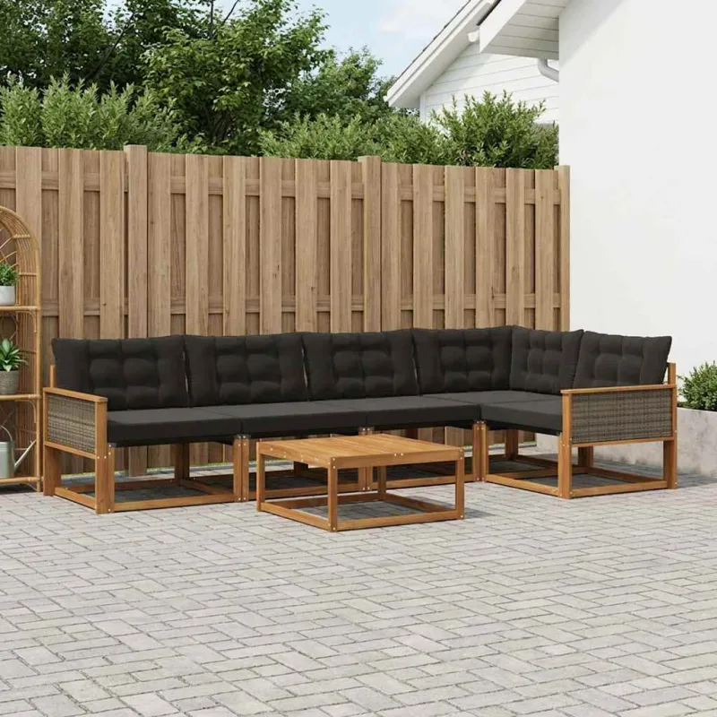 Lauko sofos komplektas su pagalve 6 pcs Natūrali ir juoda