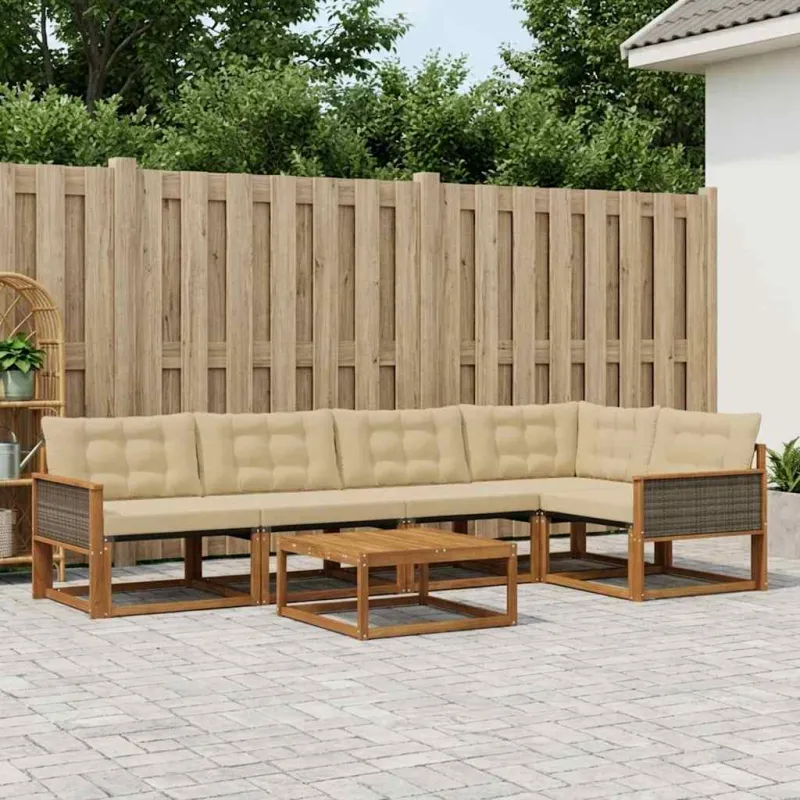 Lauko sofos komplektas su pagalve 6 pcs Natūralus ir bežinis