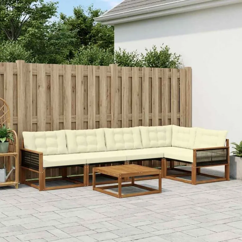 Lauko sofos komplektas su pagalve 6 pcs Natūralus ir grietinėlė