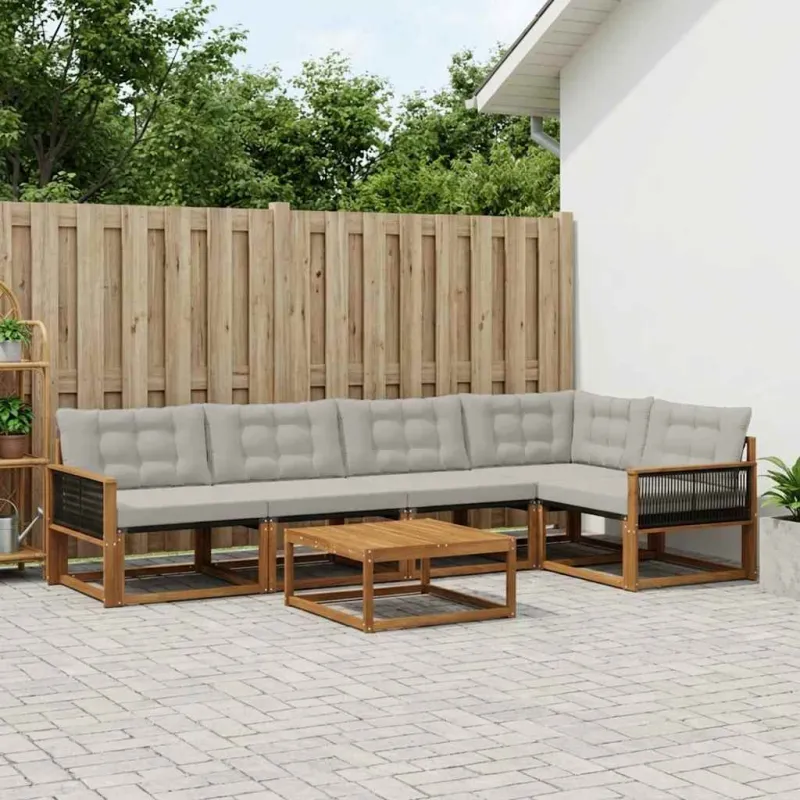 Lauko sofos komplektas 6 pcs Natūrali ir šviesiai pilka