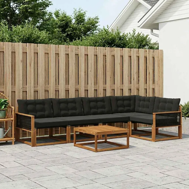 Lauko sofos komplektas su pagalve 6 pcs Natūrali ir juoda