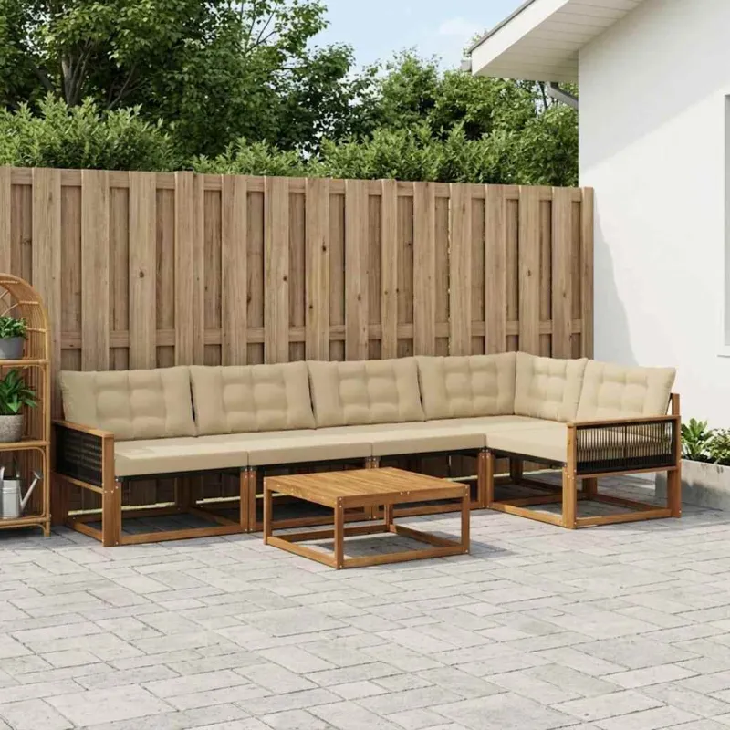 Lauko sofos komplektas su pagalve 6 pcs Natūralus ir bežinis