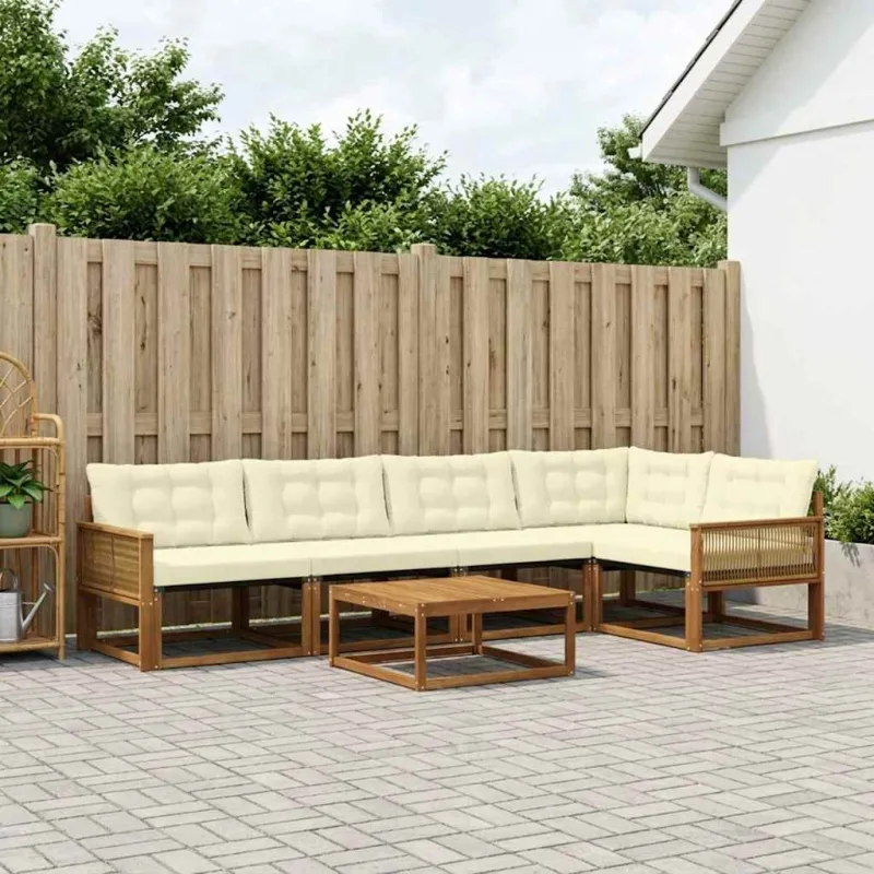 Lauko sofos komplektas su pagalve 6 pcs Natūralus ir grietinėlė