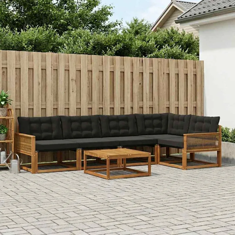 Lauko sofos komplektas su pagalve 6 pcs Natūrali ir juoda