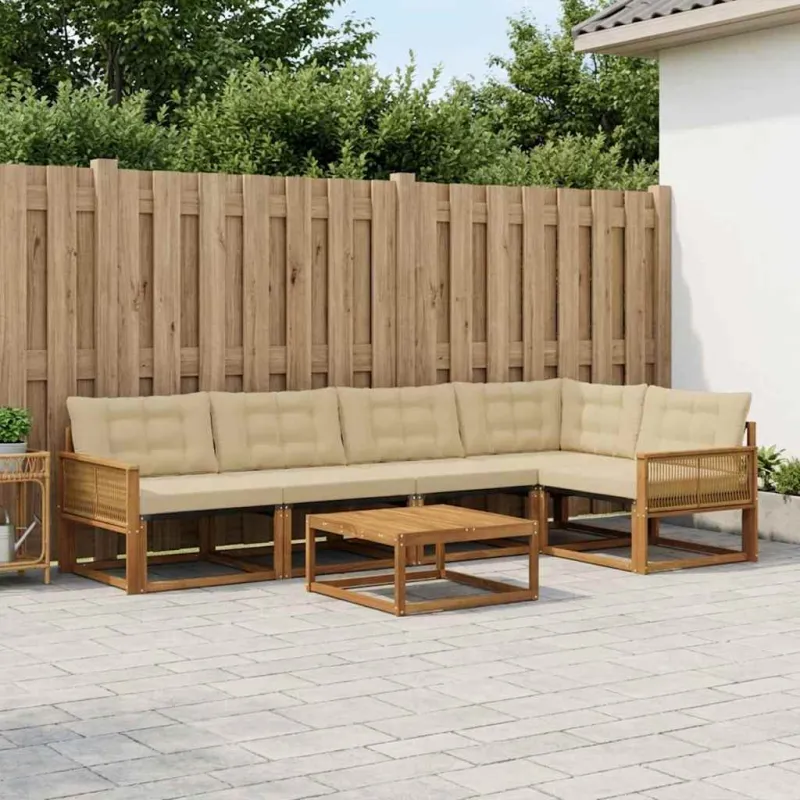 Lauko sofos komplektas su pagalve 6 pcs Natūralus ir bežinis