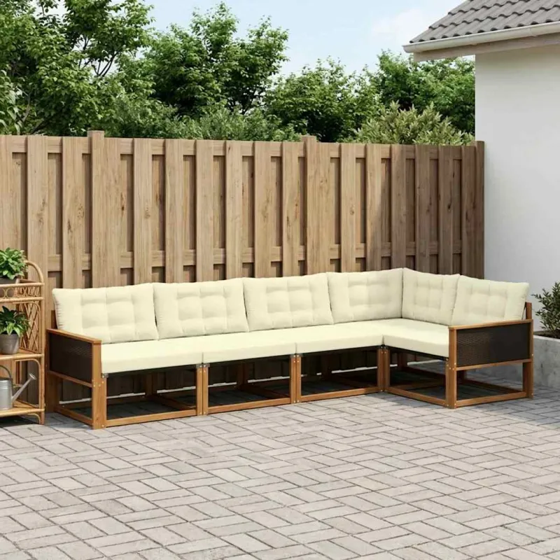 Lauko sofos komplektas su pagalve 6 pcs Natūralus ir grietinėlė