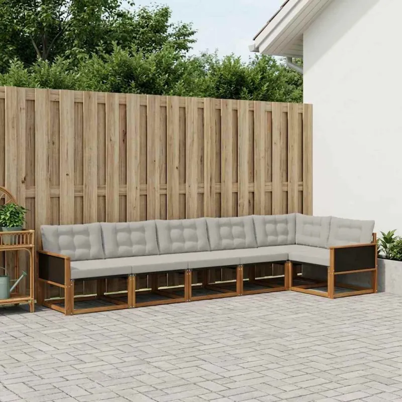 Lauko sofos komplektas 6 pcs Natūrali ir šviesiai pilka