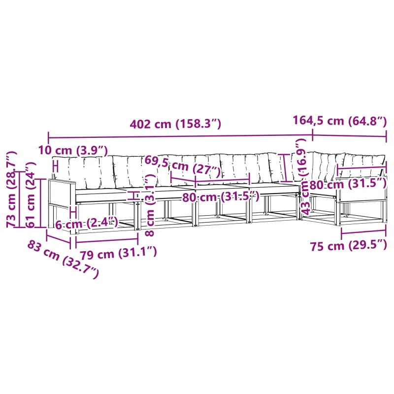 Lauko sofos komplektas 6 pcs Natūrali ir šviesiai pilka
