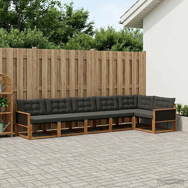 Lauko sofos komplektas su pagalve 6 pcs Natūrali ir juoda
