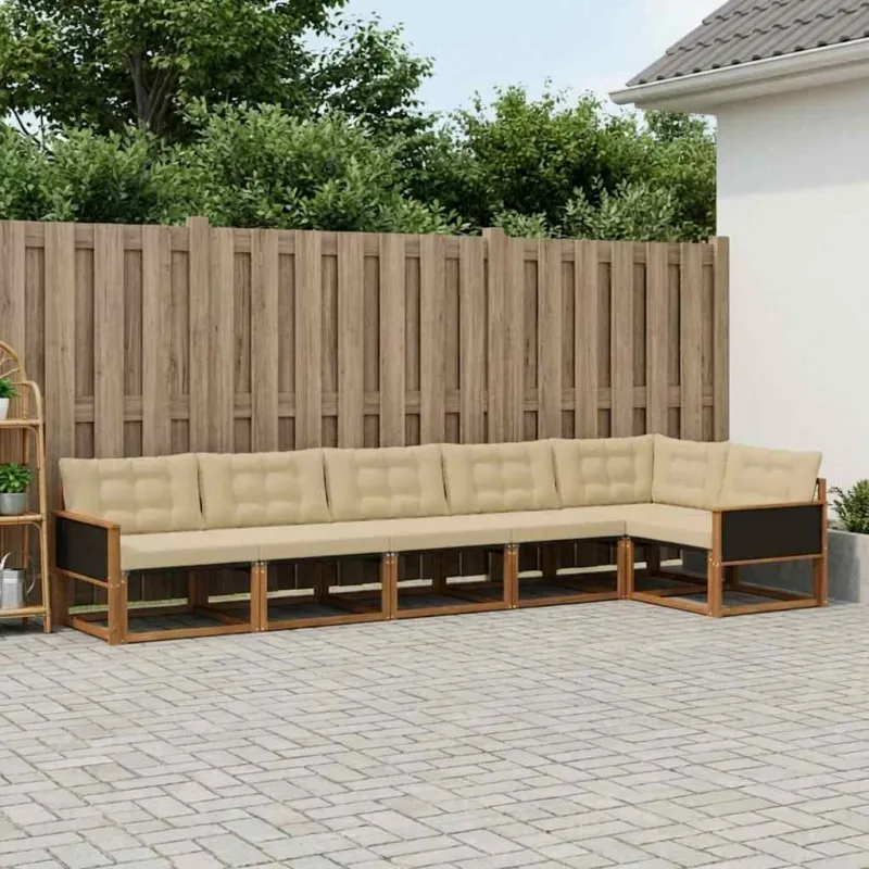 Lauko sofos komplektas su pagalve 6 pcs Natūralus ir bežinis