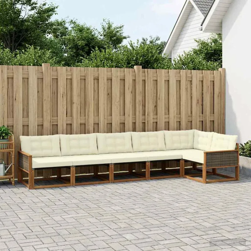 Lauko sofos komplektas su pagalve 6 pcs Natūralus ir grietinėlė