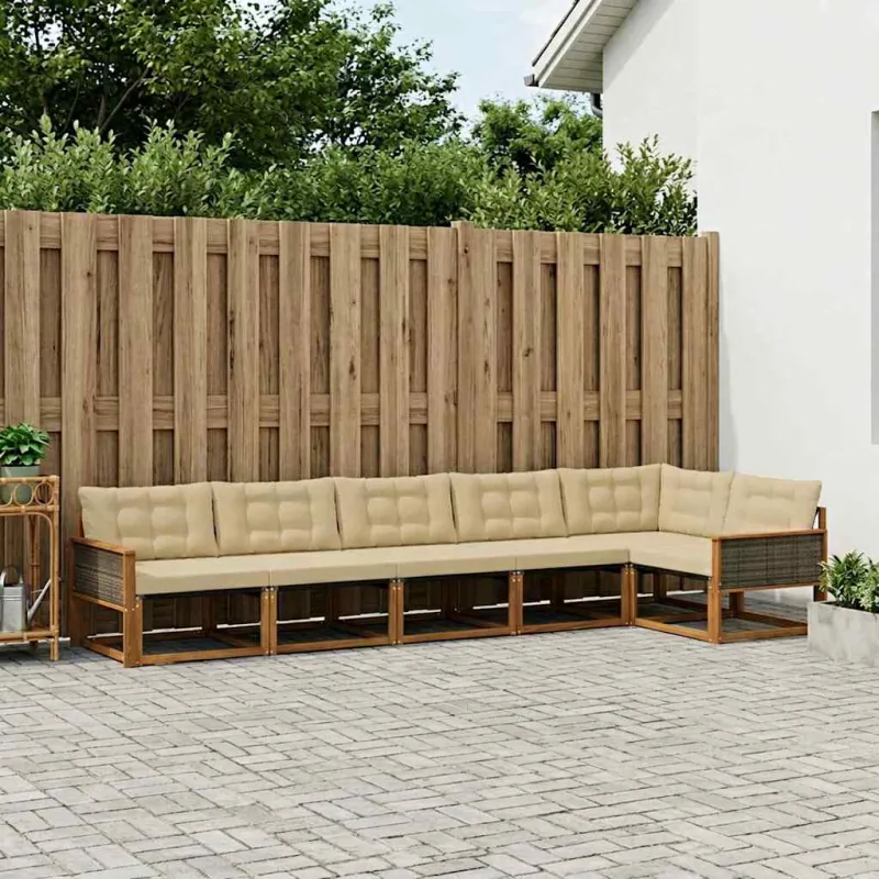 Lauko sofos komplektas su pagalve 6 pcs Natūralus ir bežinis