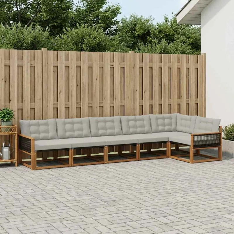 Lauko sofos komplektas 6 pcs Natūrali ir šviesiai pilka