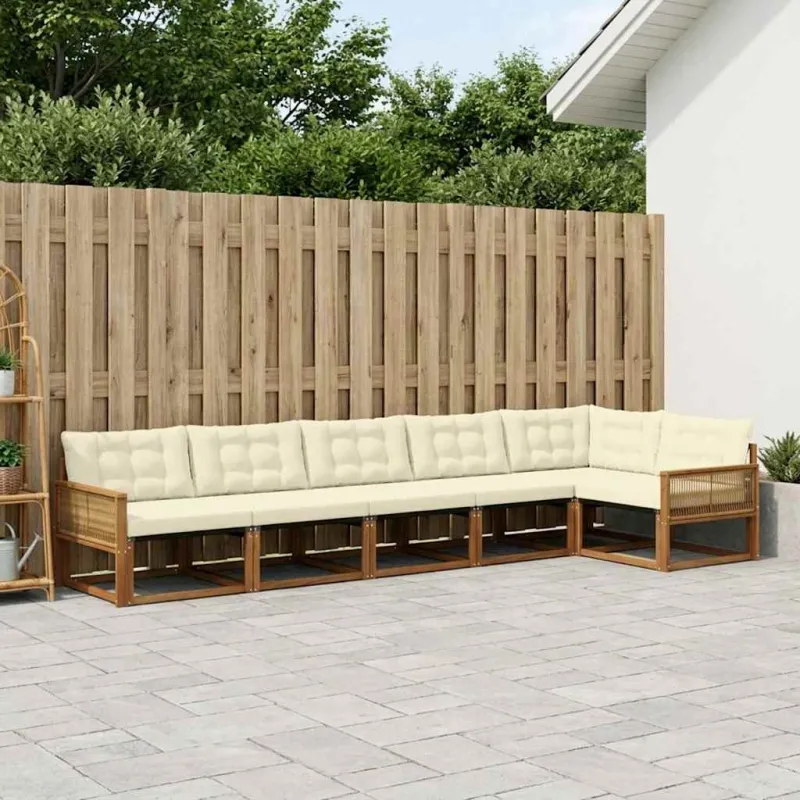 Lauko sofos komplektas su pagalve 6 pcs Natūralus ir grietinėlė