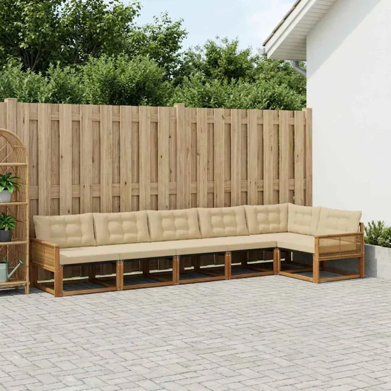 Lauko sofos komplektas su pagalve 6 pcs Natūralus ir bežinis