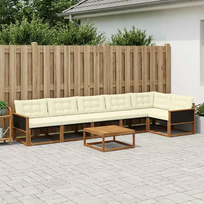 Lauko sofos komplektas su pagalve 7 pcs Natūralus ir grietinėlė