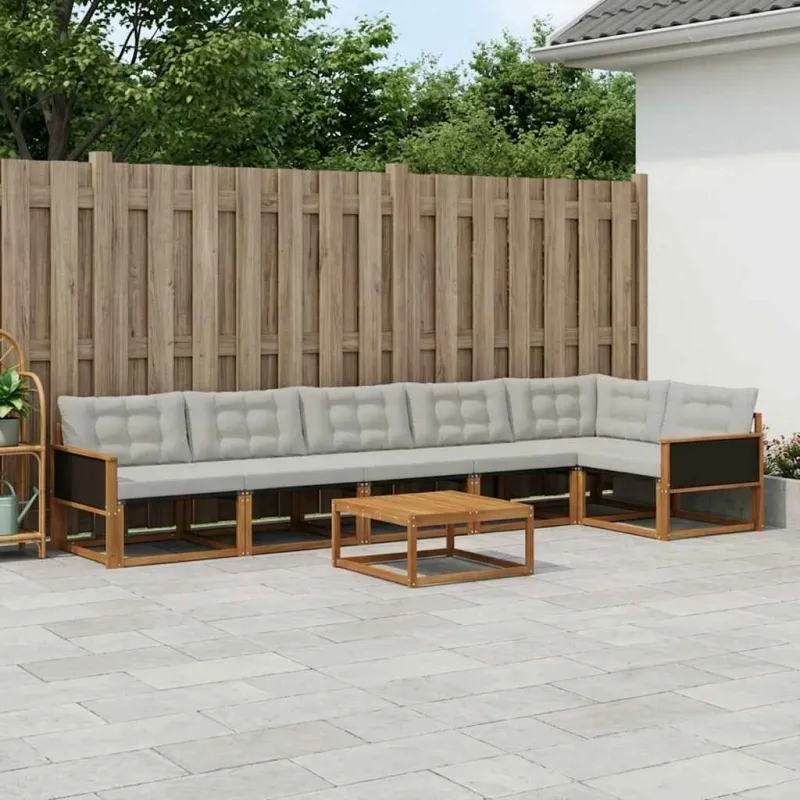 Lauko sofos komplektas 7 pcs Natūrali ir šviesiai pilka