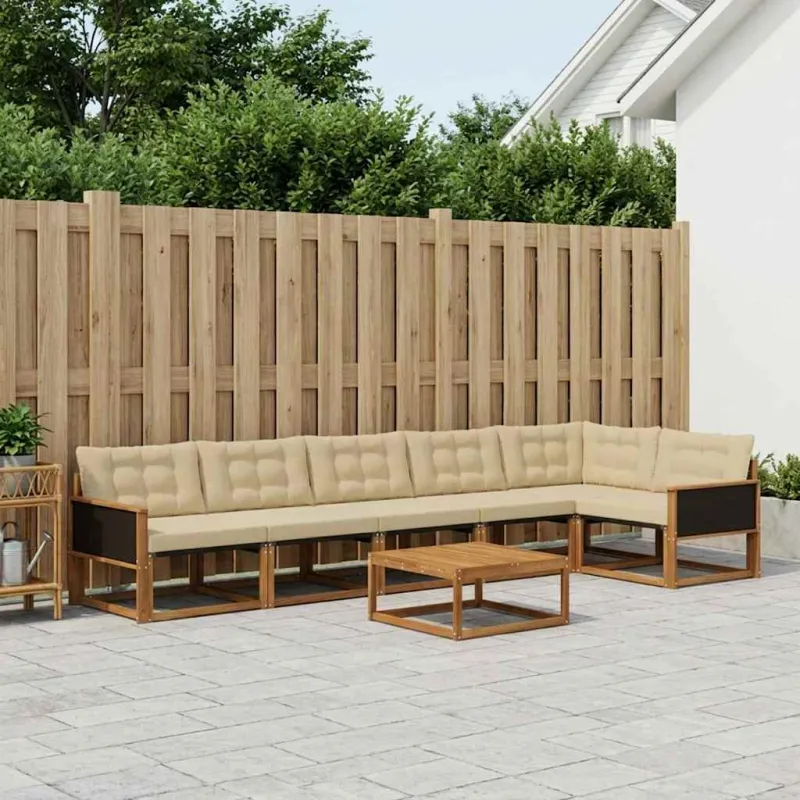 Lauko sofos komplektas su pagalve 7 pcs Natūralus ir bežinis