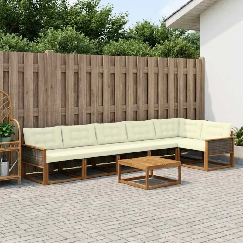 Lauko sofos komplektas su pagalve 7 pcs Natūralus ir grietinėlė
