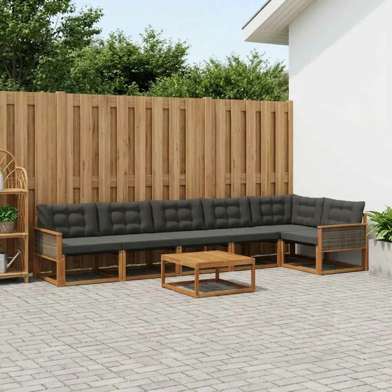 Lauko sofos komplektas su pagalve 7 pcs Natūrali ir juoda