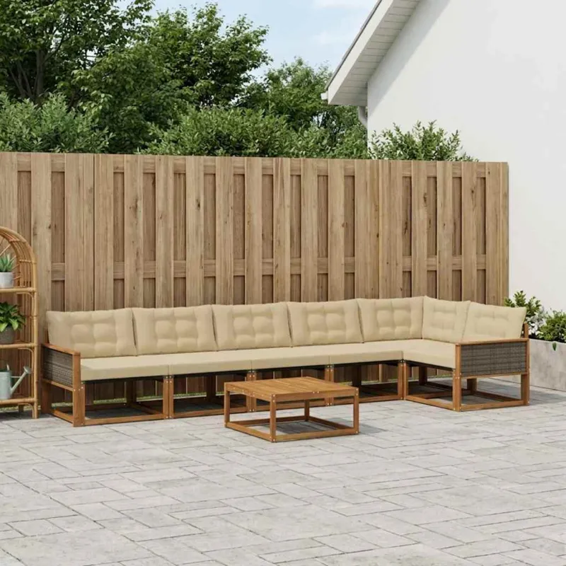Lauko sofos komplektas su pagalve 7 pcs Natūralus ir bežinis