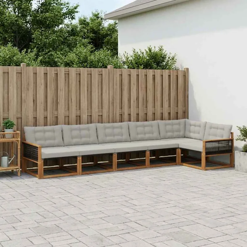 Lauko sofos komplektas 7 pcs Natūrali ir šviesiai pilka