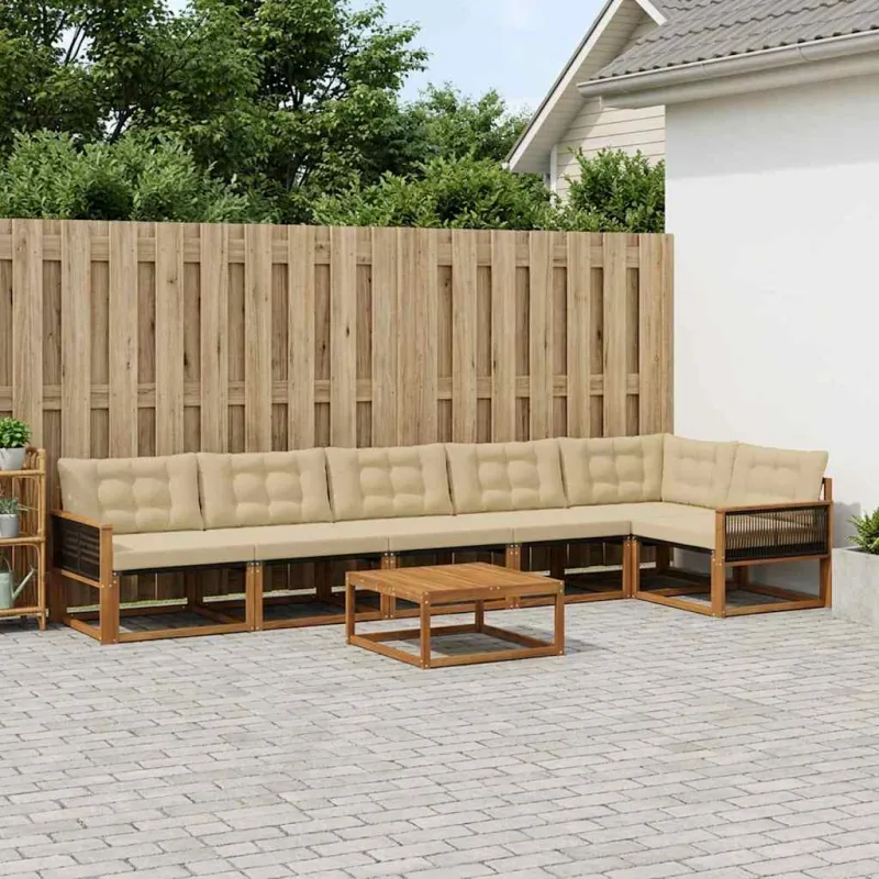 Lauko sofos komplektas su pagalve 7 pcs Natūralus ir bežinis