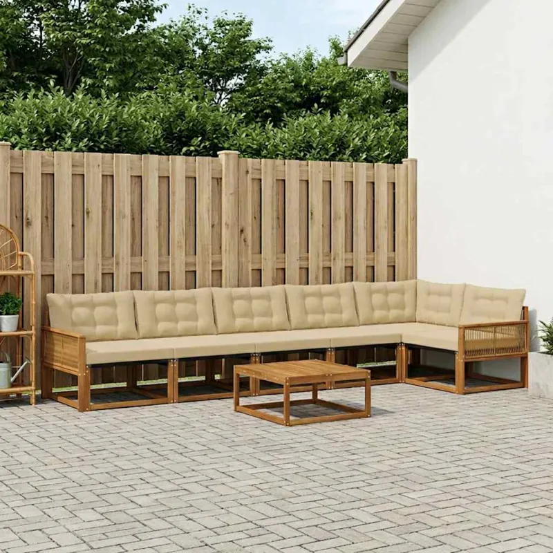 Lauko sofos komplektas su pagalve 7 pcs Natūralus ir bežinis