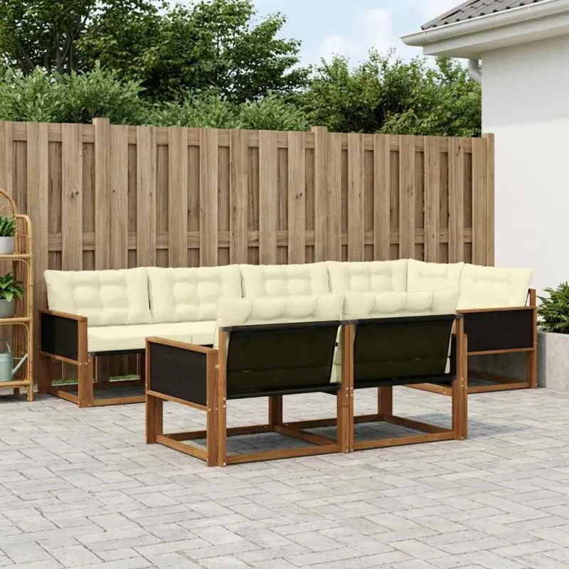 Lauko sofos komplektas su pagalve 7 pcs Natūralus ir grietinėlė