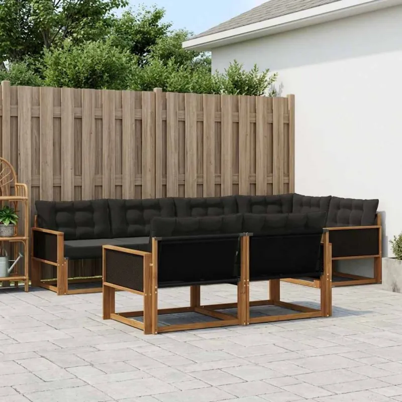 Lauko sofos komplektas su pagalve 7 pcs Natūrali ir juoda