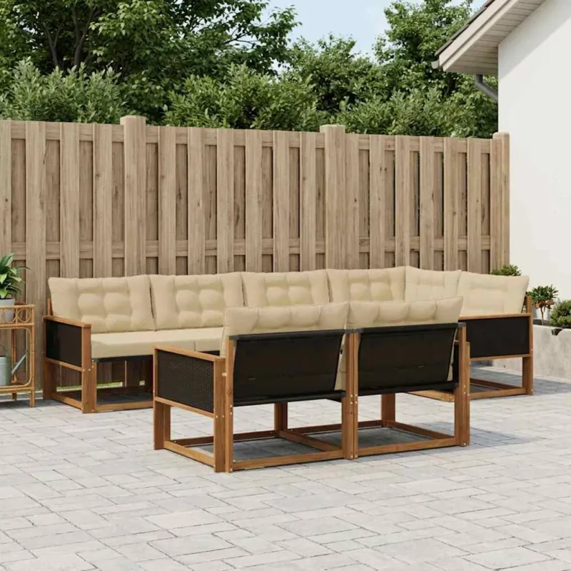 Lauko sofos komplektas su pagalve 7 pcs Natūralus ir bežinis
