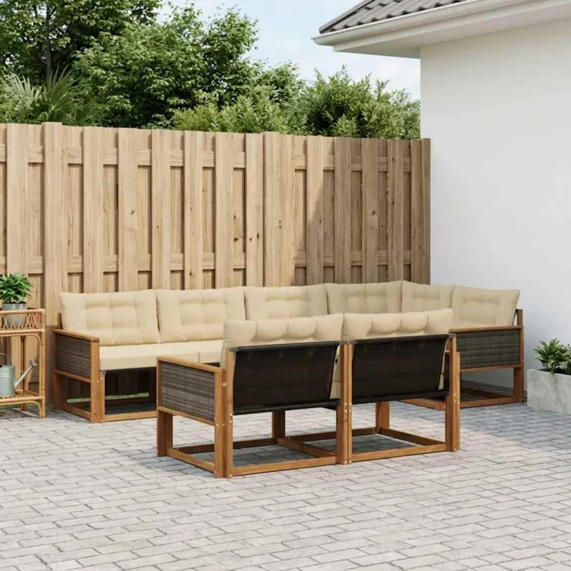Lauko sofos komplektas su pagalve 7 pcs Natūralus ir bežinis