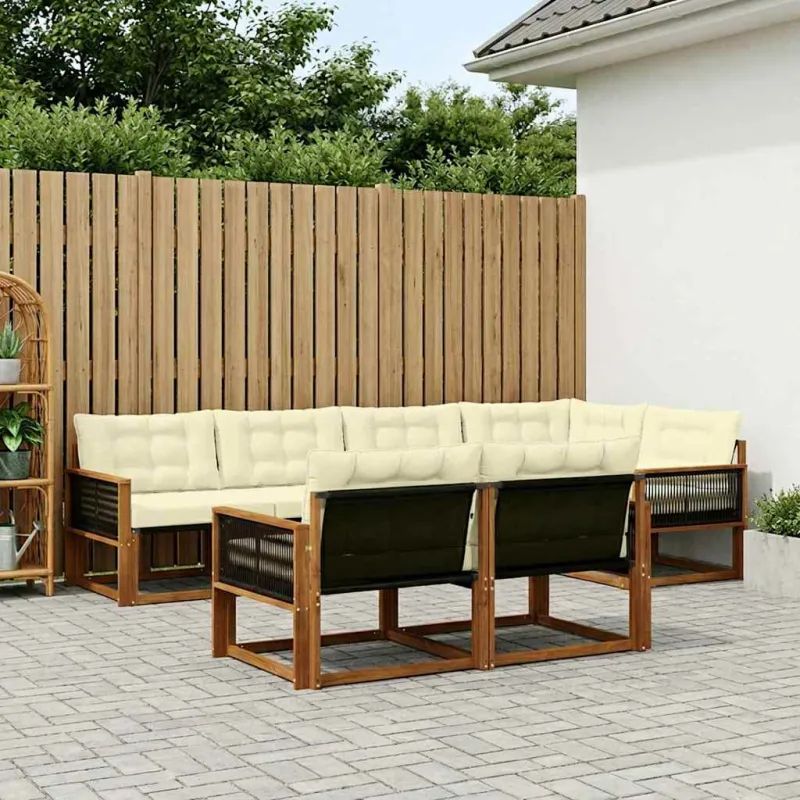 Lauko sofos komplektas su pagalve 7 pcs Natūralus ir grietinėlė