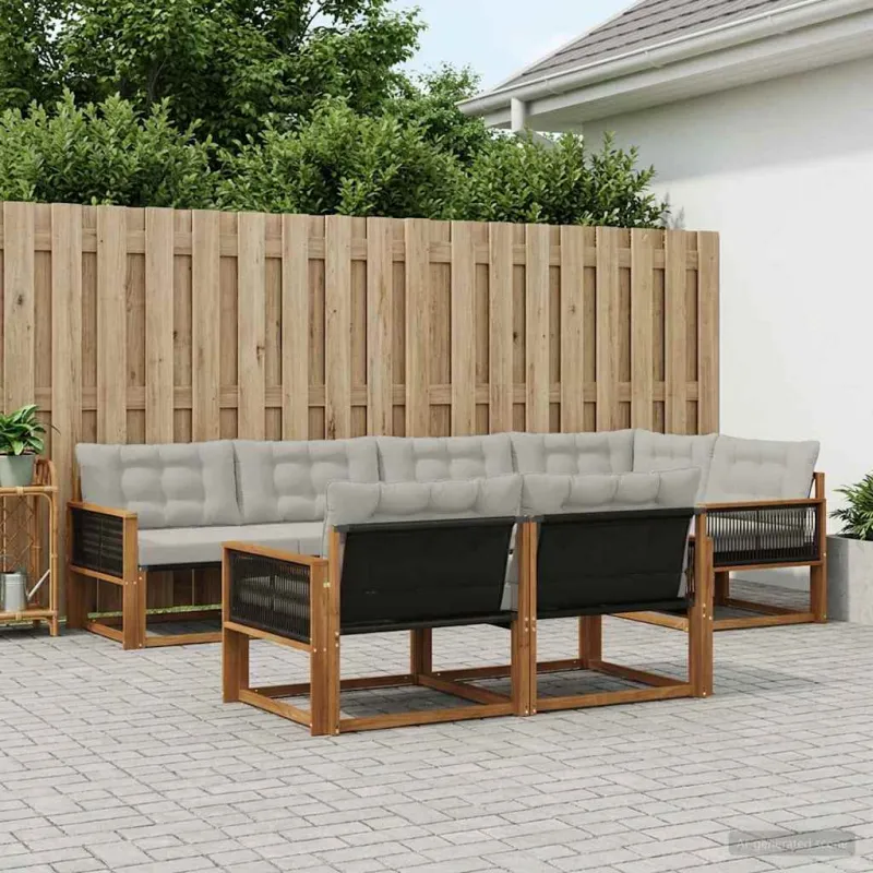 Lauko sofos komplektas 7 pcs Natūrali ir šviesiai pilka