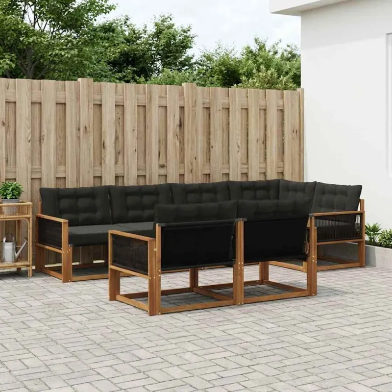 Lauko sofos komplektas su pagalve 7 pcs Natūrali ir juoda